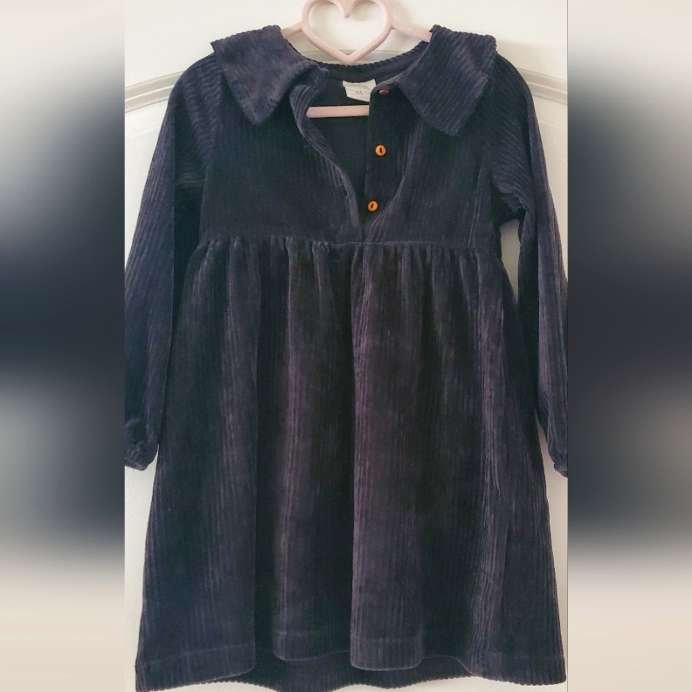 Zara Black Velvet Girls Flowy Dress with Button - Size 4-5T